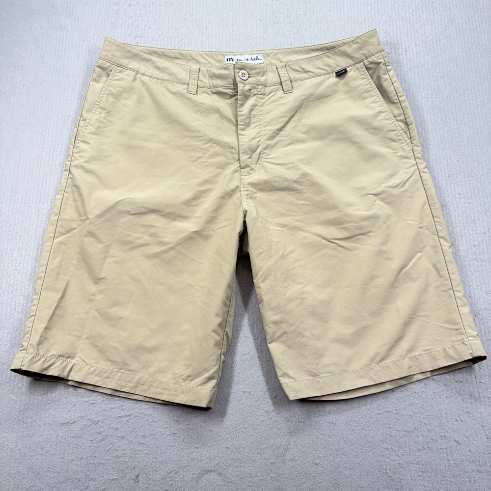 Travis Mathew Golf Shorts Mens 38 Tan Khaki Flat Front Technical Stretch 3277-3‎
